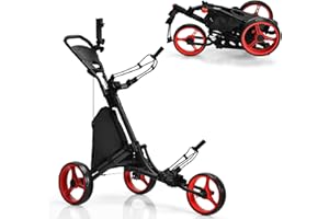 SPORFIT Golf Push Carts 3 Wheel Folding-Collapsible Lightweight Push Cart with Seat for Golf Clubs, Foot Brake/Umbrella Holder- 4 Height Position Handle