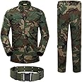 H World Shopping Military Tactical Mens Hunting Combat BDU Uniform Suit Shirt & Pants with Belt Woodland