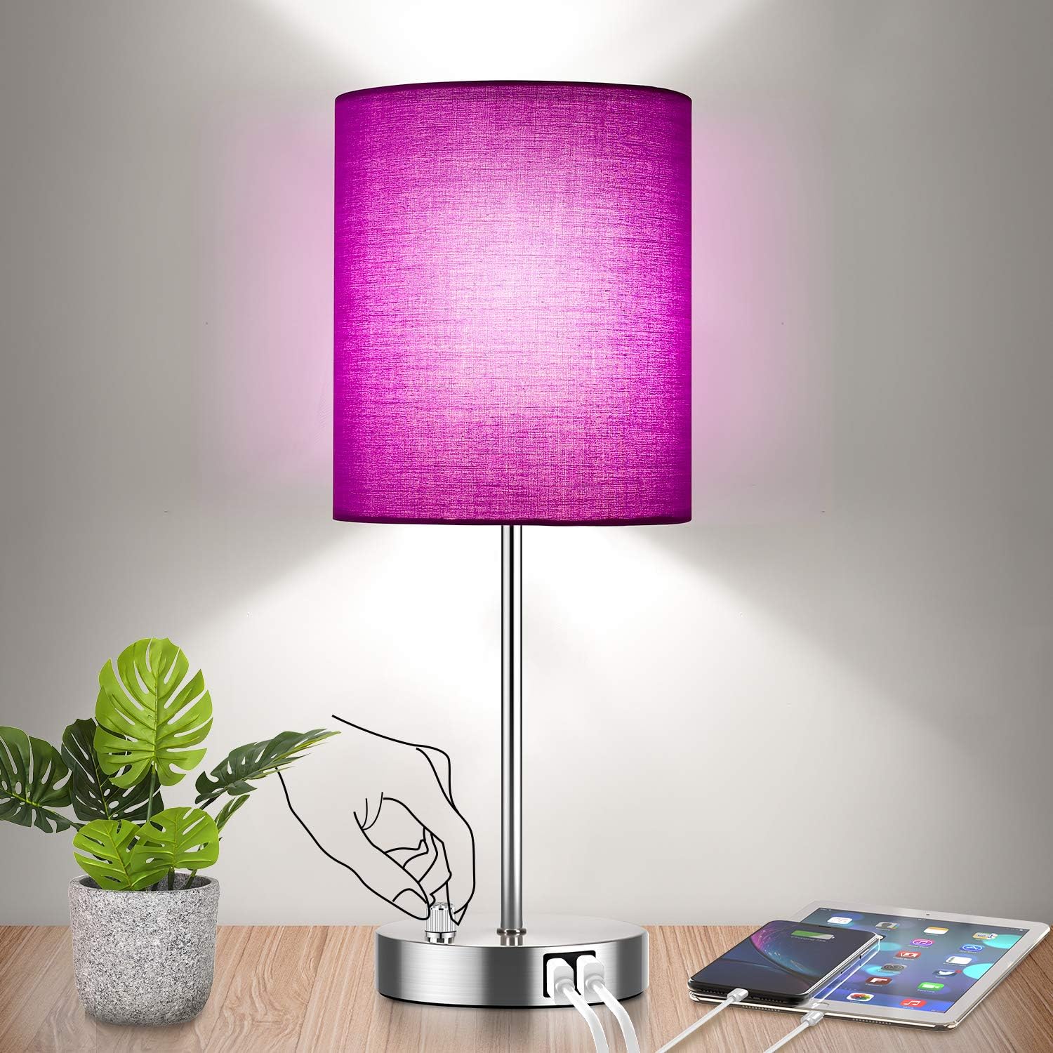 Fully Dimmable Table Lamp with USB Ports 60W Equvi 5000K Daylight