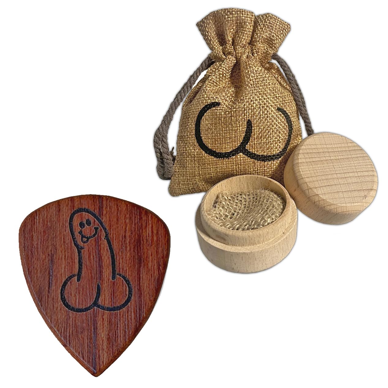 DickPicks - The All Natural, Hard Wood, Guitar Pick Plectrum Full Package with Ball Sack Gift Bag (Hard Rosewood)