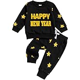 Socutebabe Toddler Baby Girl New Years Outfit Happy New Years Crewneck Sweatshirt Long Sleeve Shirt Pants Newborn Clothes Set