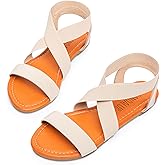 SANDALUP Elastic Ankle Strap Flat Sandals for Women