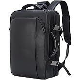 Masa Kawa Leather 15.6 Inch Laptop Backpack for Men Expandable 36L Business Travel Rucksack Daypack Weekender Bag