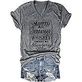 Smooth as Tennessee Whiskey Sweet as Strawberry Wine T Shirt Women V-Neck Country Music Tee Tops Drinking Blouse