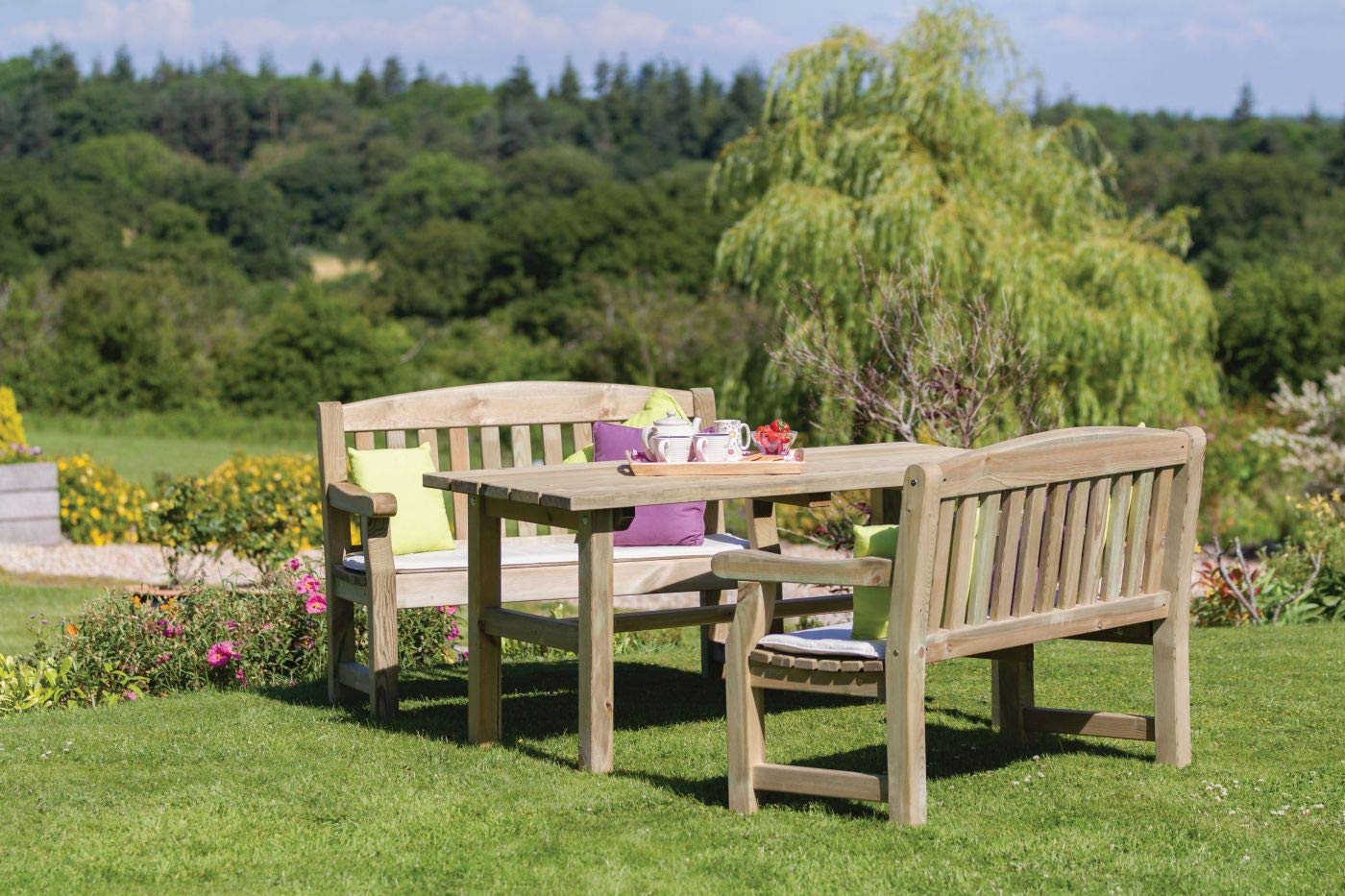 Elda Solid Wood Outdoor Furniture Garden Dining Set Table Chairs