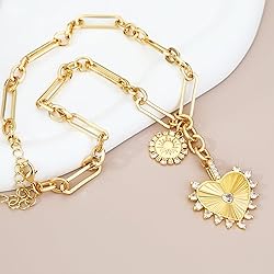 BONJOULRY Chunky Gold Sun Heart Pendant Necklace
