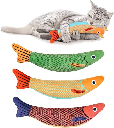 Aibuddy Catnip Toy 3PCS Bite Resistant Plush Fish Cat Chew Toys with Bell