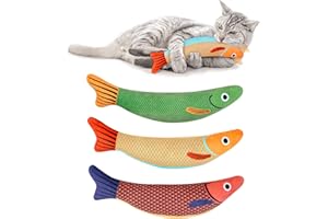 WONOWPA Catnip Toy, 3PCS Cat Chew Toys, Bite Resistant Catnip Toys with Bell Inside, Plush Cartoon Kitten Teething Interactiv