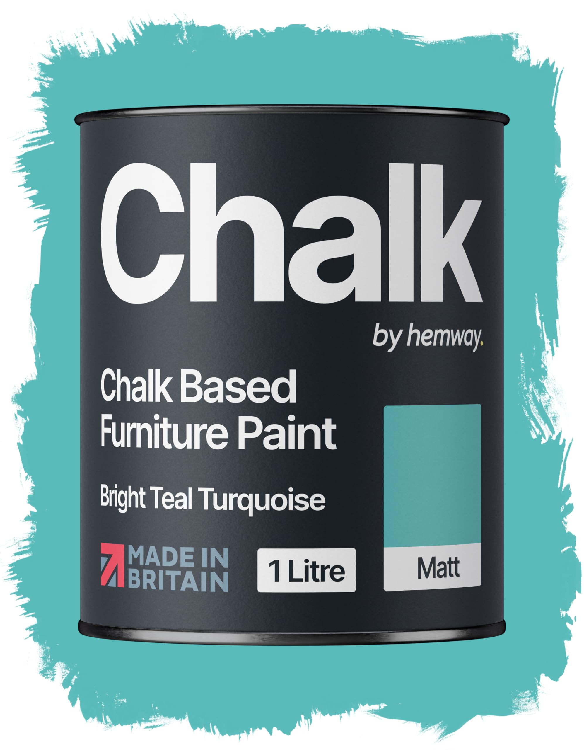 Hemway Chalk Based Furniture Paint, Bright Teal Turquoise 1L, Matt Finish Shabby Chic, Chalk Paint Furniture & Walls, Quick Dry & 1 Coat