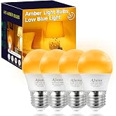 Ajuns Amber Sleep Light Bulb Dimmable, 1.5W 15 Watt Equivalent Light Bulb | Blue Light Blocking, A15 E26Base 1800K Warm Bulb for Healthy Sleep, Bedroom, Children's Room,4pack
