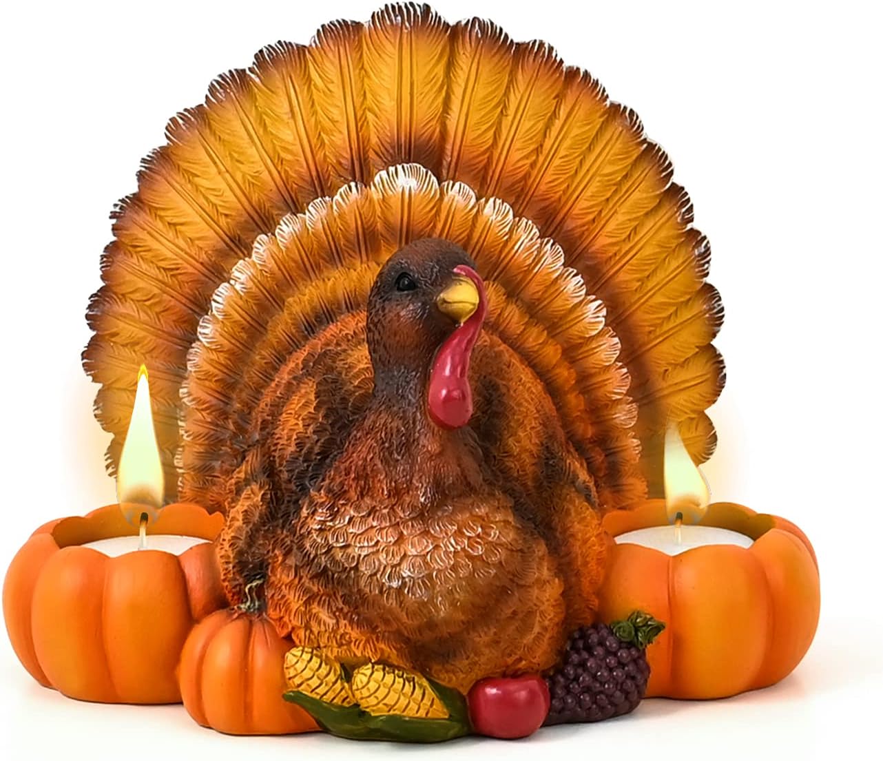 Candles & Holders - ALLADINBOX Large Resin Turkey Tea Light Candle Holder Figurine Thanksgiving Decoration for Fall Autumn Votive Candleholder Centerpiece with Pumpkins Corn Home Tabletop Décor Gift(Candles not Included)