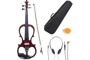 Cecilio 4/4 Full Size Electric/Silent Violin, Mahogany Metallic Varnish, Hand-Carved Maple Body, Full Set with Case, Headphones, Electric Violin Kit for Beginners & Professionals