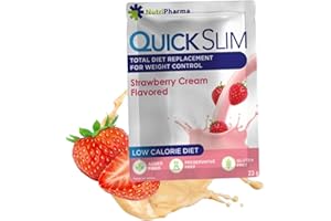 NUTRIPHARMA QUICK SLIM Quick Slim High Protein Weight Loss Shakes for Women & Men, Complete Meal Replacement Powder, Low Carb Diet Shakes, Intermittent Fasting, Keto, Gluten Free (1 serving, Strawberry cream)
