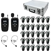PANDAAR Wireless Tour Guide System,Tour Guide Microphone and Speaker | 2 Transmitters 30 Receivers with 30-Slot Charge Case, Clear Sound,for Group Communication, Museum,Factory,School, Church