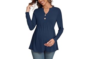 Xpenyo Womens Maternity Tops Long Sleeves Casual Pregnancy Tunic Shirts 2024 Fall V Neck Button Pregnant Dressy Blouses