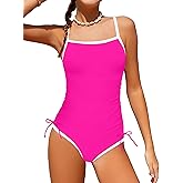 TyeSmo Girls Swimsuit One Piece Bathing Suit Color Block Strap Swimwear Drawstring Swimsuits for Teens 9-16Y with Padded