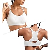 ULTREAGLE Womens Comfortable Sports Bra - Racerback Light Support Padded Yoga Bra Adjustable Spaghetti Strap Workout Bra Tops