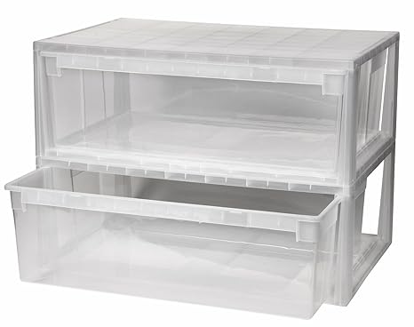 Kreher 2 Stück Schubladenboxen mit Nutzvolumen 36 Liter pro Box. Passend für z.B. Pullover, Shirts, Hosen, Papier, etc.Maße p