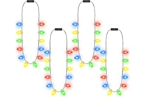 TRAPLACE 4 PCS Christmas Party Favors, 3 Modes Light Up Christmas Necklace with 12 Glow Bulbs, LED Christmas Light Necklace, Colorful Xmas Bulb Necklaces Decor for Ugly Sweater New Year Family Party Supplies
