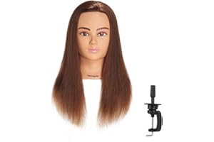 Hairingrid Mannequin Head 20"-22" 100% Human Hair Hairdresser Cosmetology Mannequin Manikin Training Head Hair and Free Clamp Holder (1906LB0414)