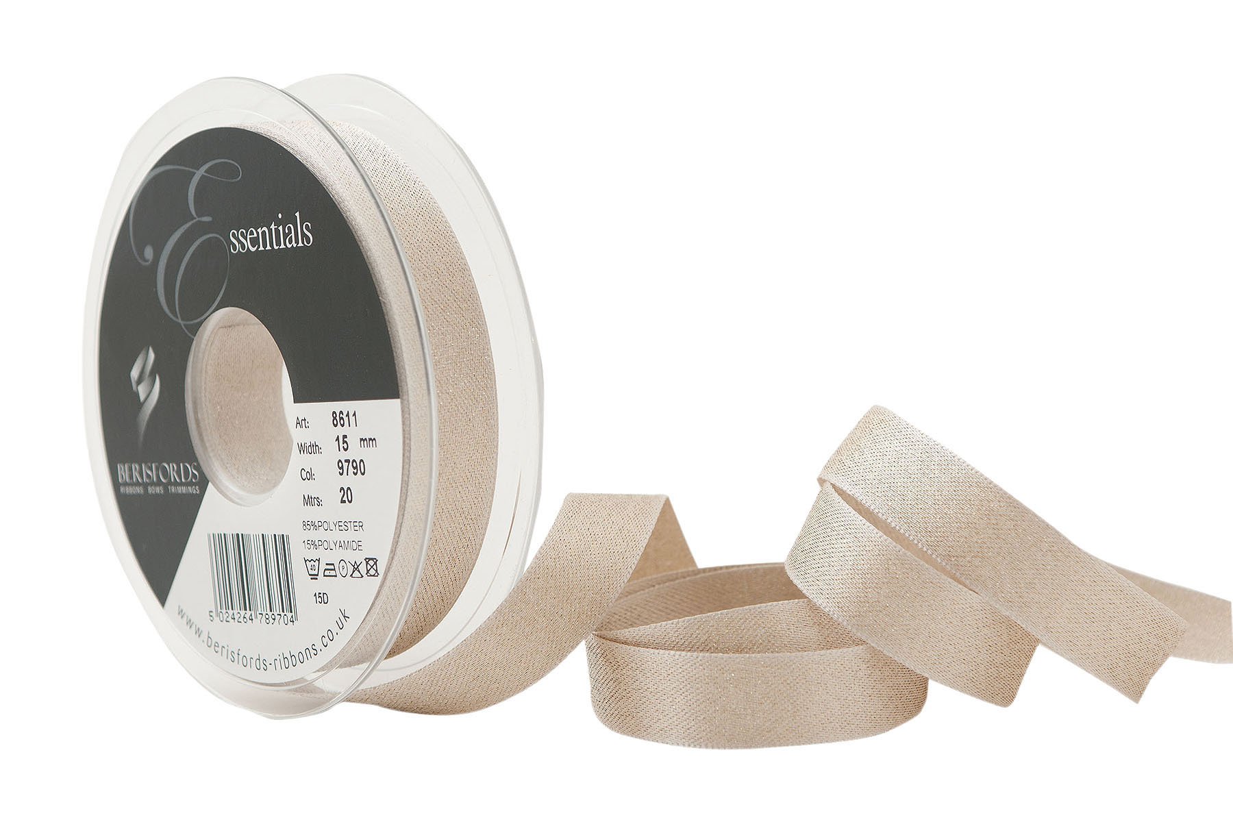 Berisfords Glitter Satin Ribbon, Pearl, 15 mm