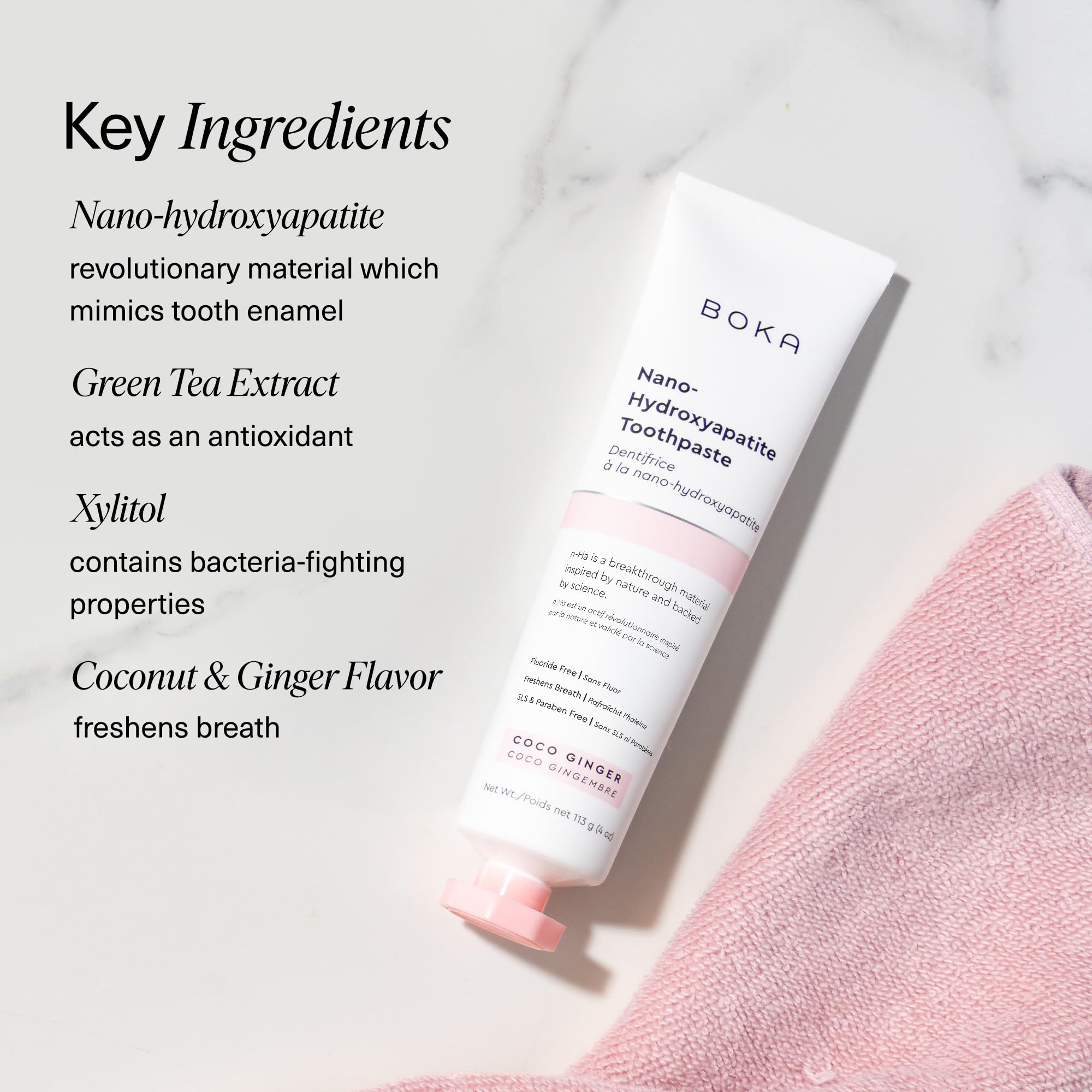 Boka Fluoride Free Toothpaste, Nano Hydroxyapatite Toothpaste, Appropriate for Sensitive Teeth - for Adult, Kids Oral Care - Coco Ginger Flavor, 4 Fl Oz 1Pk US Manufactured