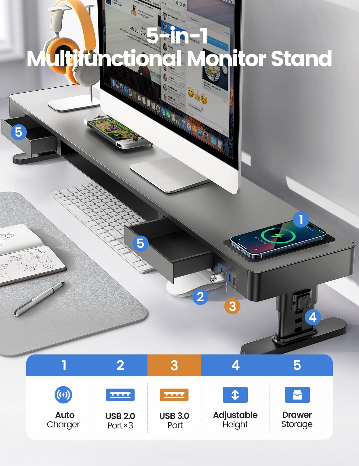 Mua meatanty Dual Monitor Stand with 4 Adjustable Heights, Auto Phone ...