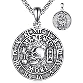 YAFEINI Memento Mori Necklace Sterling Silver Skull Pendant Gothic Momento Mori Jewelry for Women Men