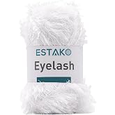 Estako Eyelash Yarn, Soft Fuzzy Faux Fur for Crochet and Knitting, White | 100% polyester, 3.53 oz, 153 yds, lei making, fringe trim, 4-5 mm needles, 3 mm hook, amigurumi, blankets, hats, rugs