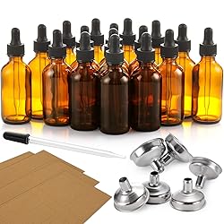 24 Pcs, 2 oz Dark Amber Dropper Bottles with 6