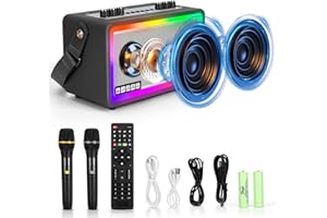 YUUN Karaoke Machine,Karaoke Speaker with 2 UHF Wireless Microphones, Karaoke Machine for Adults PA System with Remote Control&Volume Control&LED Lights,Portable Bluetooth Speakers Support TF/USB/AUX/OTG
