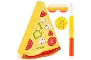 ATILOY Pizza Pinata Mexican Pinata Game with Stick & Blindfold for Pizza Birthday Party Decorations Mexican Themed Party Supplies Carnival Theme Party