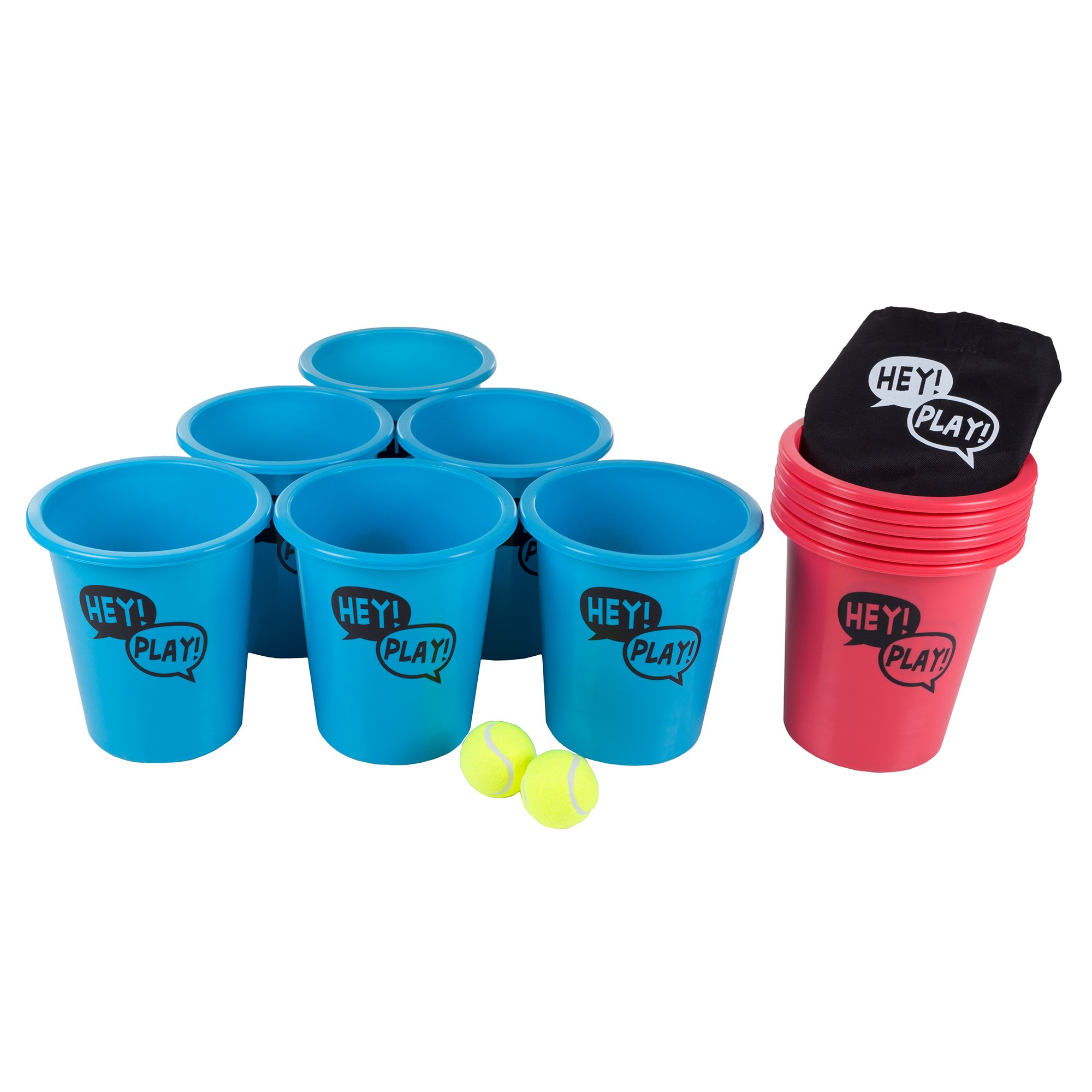 Large Beer Pong Outdoor Game Set for Kids & Adults with 12 Buckets, 2 Balls, Tote Bag