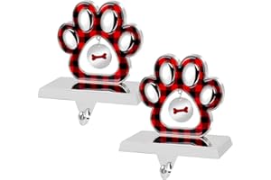 Hxezoc 2 Pack 3D Dog Paw Christmas Stocking Holder with Small Dog Paw Pendant Silver Metal Mantel Pet Paw Stocking Hangers for Christmas Fireplace Mantel Decorations Christmas Holiday Supplies