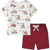 Coco&RARA Toddler Boy Clothes Outfits Kid Summer Hawaiian Print T-Shirt + Elastic Waist Pockets Shorts Clothes Set 2-7T