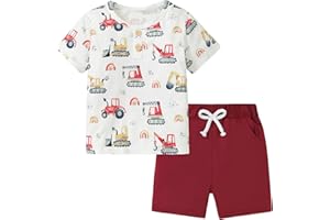 Coco&RARA Toddler Boy Clothes Outfits Kid Summer Hawaiian Print T-Shirt + Elastic Waist Pockets Shorts Clothes Set 2-7T