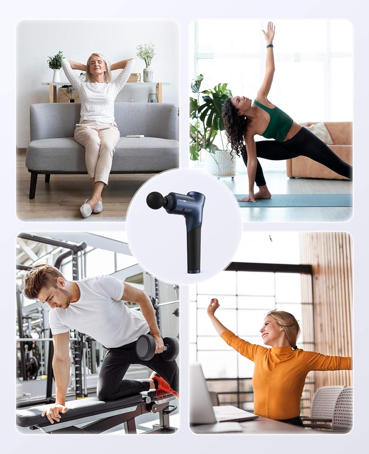 Percussion Massage Gun with Slender Handle for Back 8 Speeds Modes Deep Tissue Body Relaxation Massagers for Workout Relaxation Sore Stiffness Muscle Pain Relief Quiet for Gym Office Home Mebak Chic: Health & Personal Care