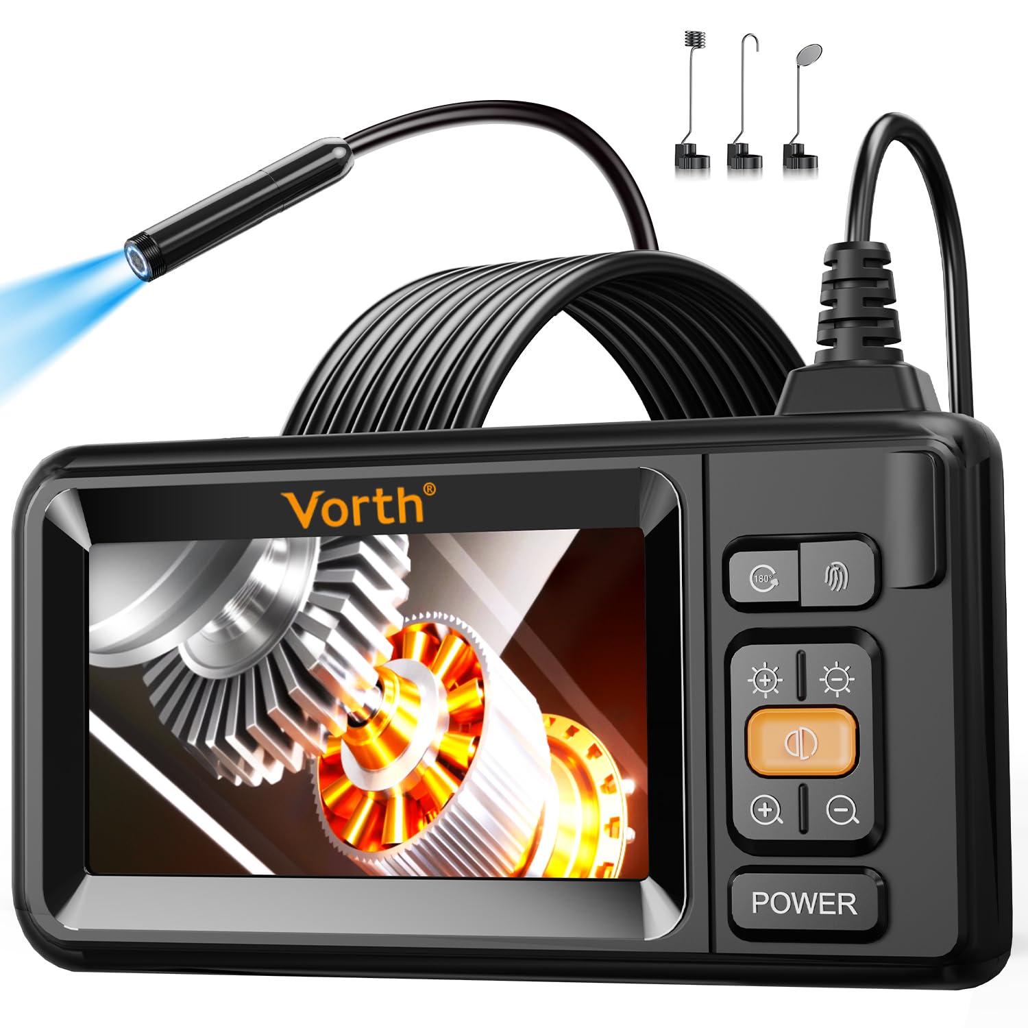 Photo 1 of Vorth Endoscope Camera with Light, 4.3" IPS Screen 1080P Borescope Tools with 8 LED Lights, 16.5 FT Semi-Rigid Cable Snake Camera, IP67 Waterproof Sewer Inspection Borescopes Gadgets - Single Lens