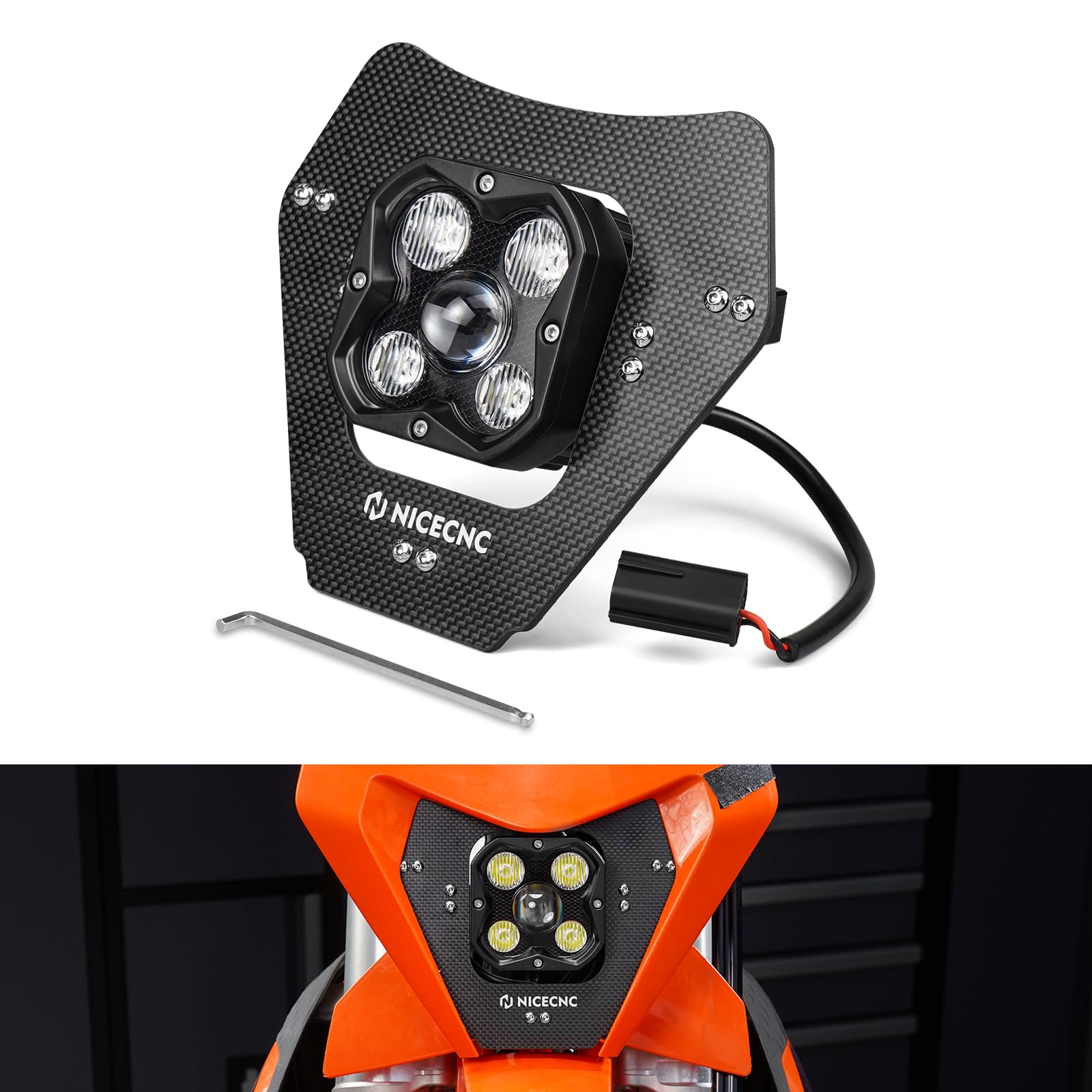 Photo 1 of NICECNC Black 28W LED Lamp Headlight Compatible with KTM 150-500 EXC/EXCF/XCW/XCF-W/XW-F 2024-2025 Brightness 3500 lumens See FItment