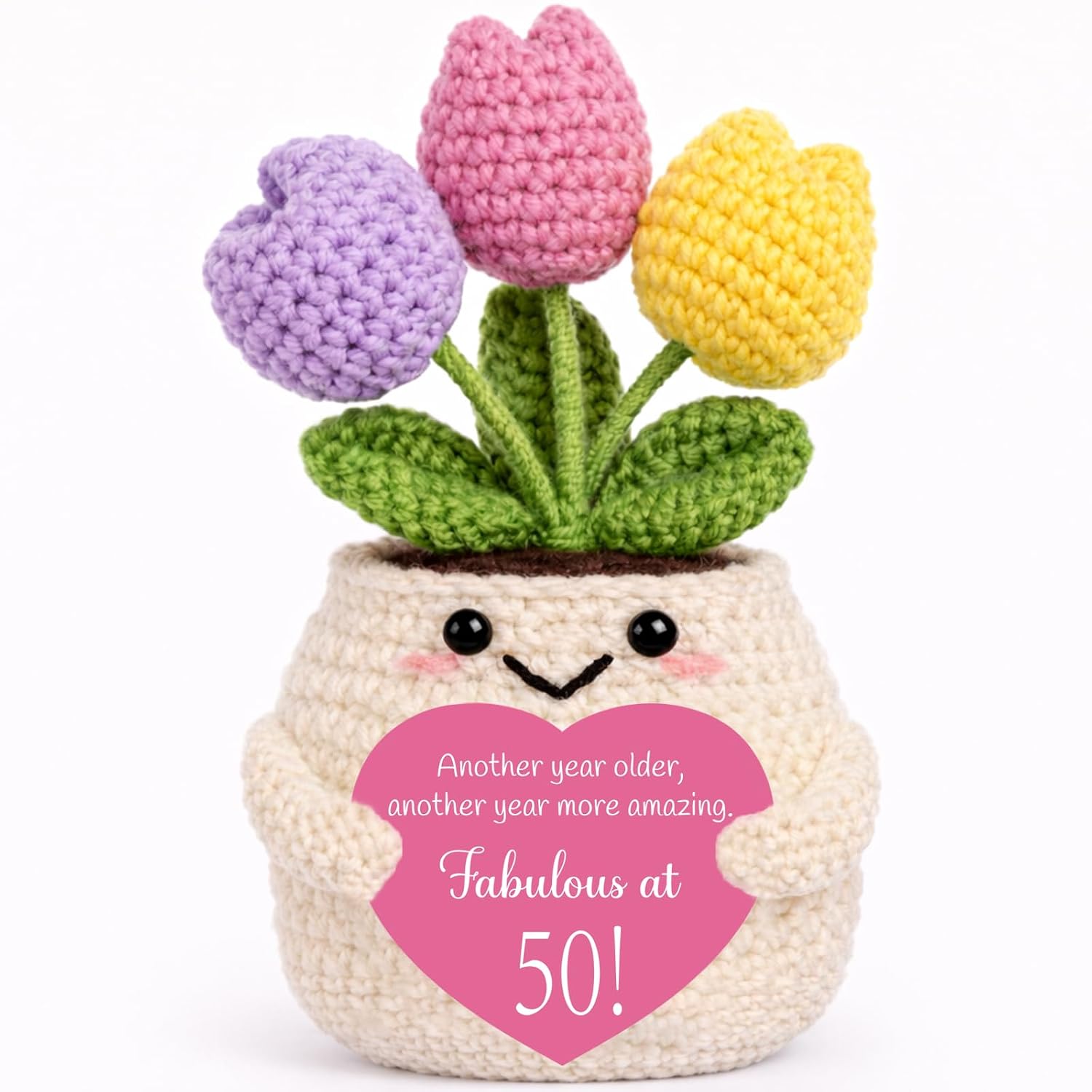 StyloSta 50th Birthday Gifts for Women Handmade Crochet Tulip Flowers | 50 year old Birthday Gift Card for Wife Mom Daughter
