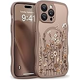 GVIEWIN for iPhone 14 Pro Max Case Compatible with MagSafe | Curly Wave Edge, Full Camera Protection, Floral Translucent, Women Phone Case for 14 Pro Max, Floratopia/Brown