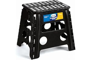 Korpai 13" Folding Step Stool for Adults and Kids Holds Up to 300 lbs,Non-Slip Folding Stools with Portable Handle, Compact Plastic Foldable Step Stool for Bathroom,Bedroom, Kitchen,Black,1PC