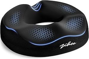 ZIKEE 360° Pain Relief Donut Pillow for Tailbone Pain, Hemorrhoid Pillow for Sitting, Memory Foam Donut Seat Cushion with Ergonomic W-Shaped Designs for Thighs Relief, Postpartum & Post Surgery Care