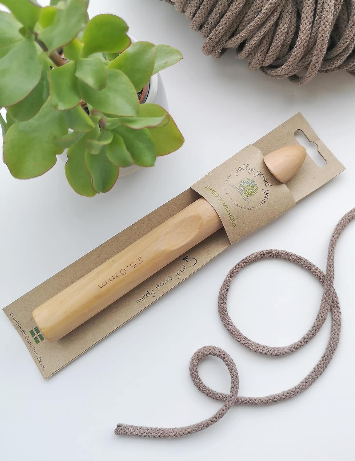 Jumbo Wooden Crochet Hooks, Thumb Grip, Smooth Light Wood, Eco-Friendly Packaging by Jolly Good Yarn (Jumbo 25mm Hook)