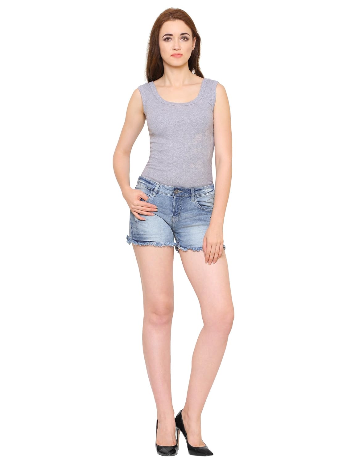 mansicollections blue frayed denim shorts for women