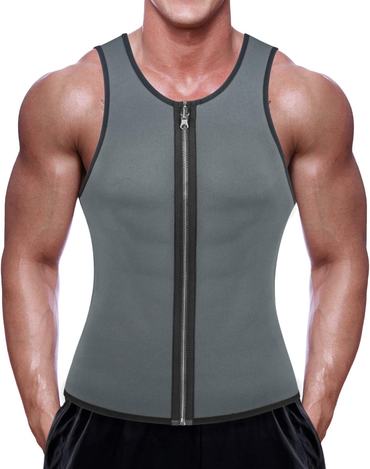 RIBIKA Mens Sweat Vest Weight Loss Neoprene Sauna Suit Waist Trainer Tank Top Workout Running Shirt