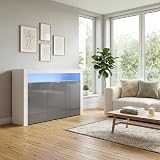 Panana High Gloss 3 Door Sideboard with LED Lights Grey 51.18 in Wide view 8
