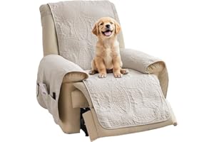 Pamhaven Beige Quilted Recliner Chair Covers, Water-Repellent Recliner Slipcovers, Lazy Boy Chair Covers, Pet Friendly Recliner Covers for Dog, Washable Armchair Protector (Recliner 22", Beige Cream)