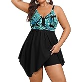 Arolina Womens Plus Size Swim Dress One Piece Swimsuit Tummy Control Bathing Suit with Flowy Skirt Swimwear (S-26W)