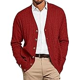 Runcati Mens Cable Knit Cardigan Sweater V Neck Casual Button Down Sweaters Long Sleeve Fall Outwear with Pockets